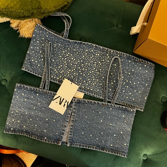 ZARA Rhinestone denim top 💙 - Picture 4 of 10